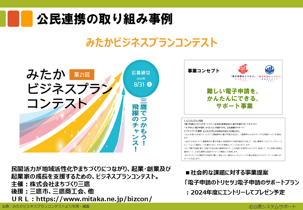 公民連携の取り組み事例　みたかビジネスプランコンテスト